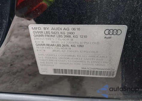 2017 Audi Q5 2.0T Premium из США, поврежденный, VIN WA1C2AFP6HA004524